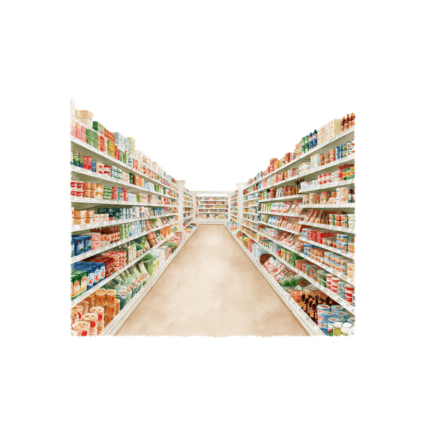 Illustration : une allée de supermarché