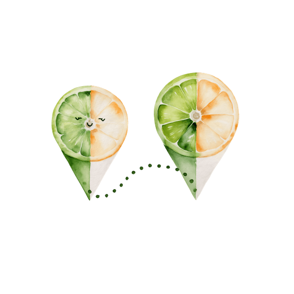Illustration : deux repères de carte reliés par un trajet court