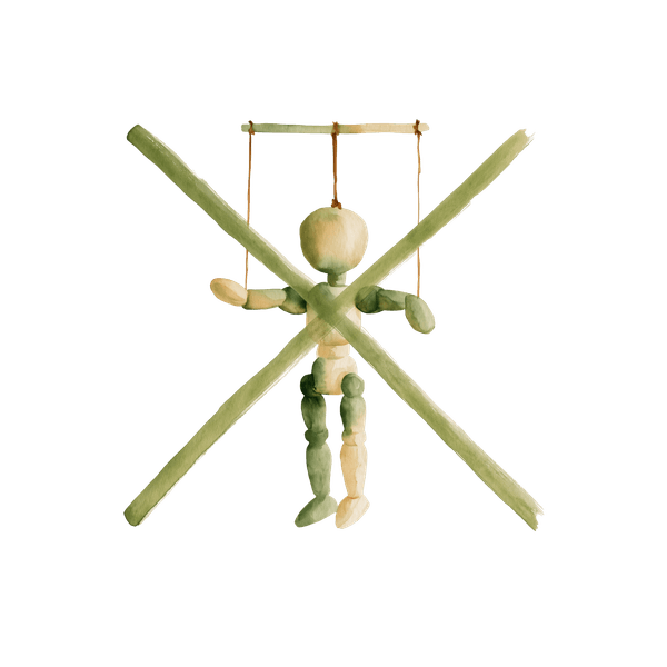 Illustration : une marionnette barrée d’une croix